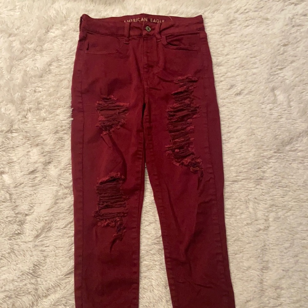 Red American Eagle Ripped Jeans